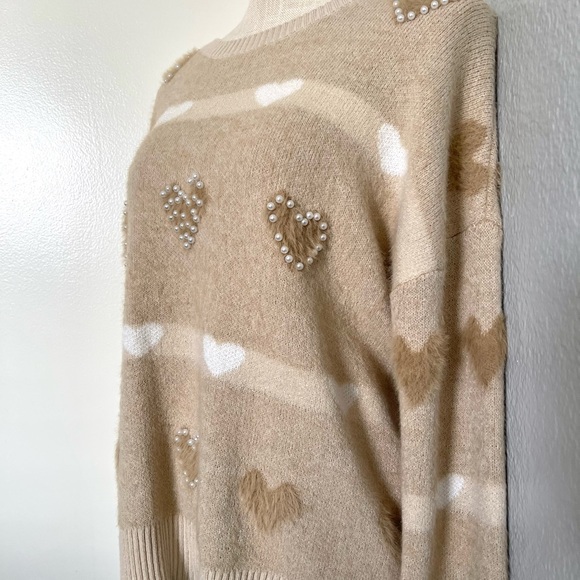 Beige Women's Fashion Pearl Tan Sweater L - Picture 4 of 9